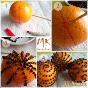 piquer l'orange avec des clous de girofles